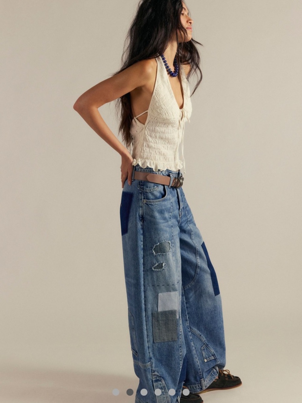 NEW Free People We The Free Head Over Heels Patchwork Wide Leg Denim Jeans 26 - Picture 3 of 16